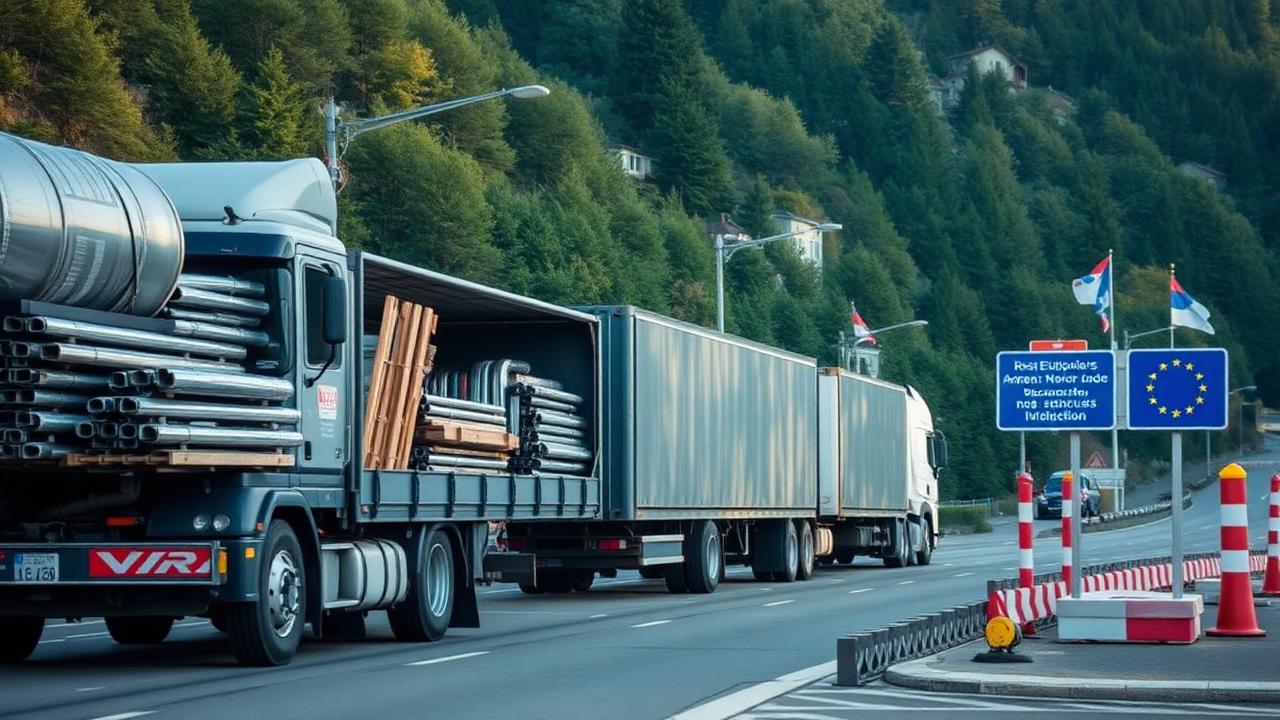Kamion sa metalnim profilima na graničnom prelazu Bajakovo Srbija Hrvatska